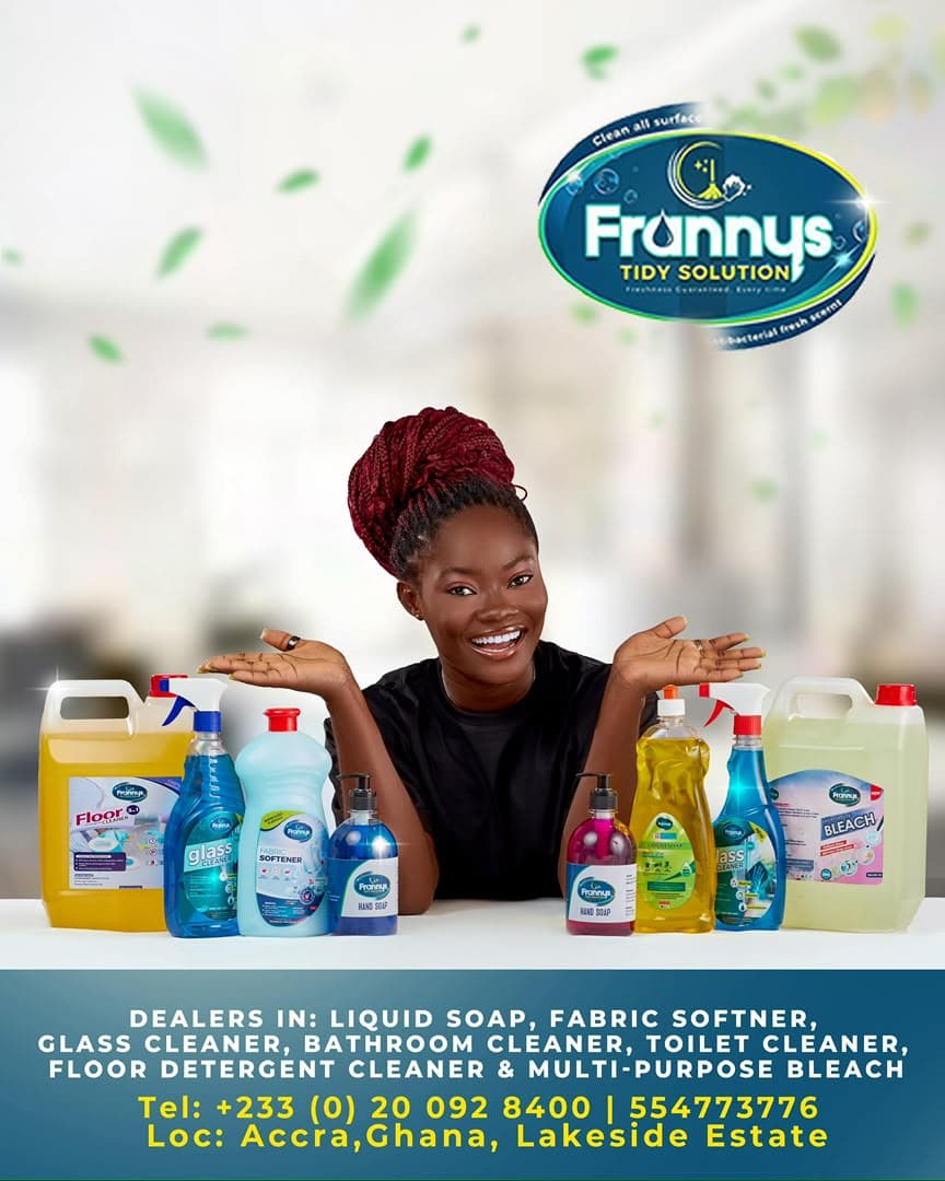 Frannys Tidy Solutions team member presenting Frannys cleaning products in Accra, Ghana